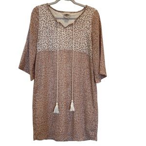 Rod’s Western Wear Floral Tan White Tassel Lined Oversized Tunic Dress S